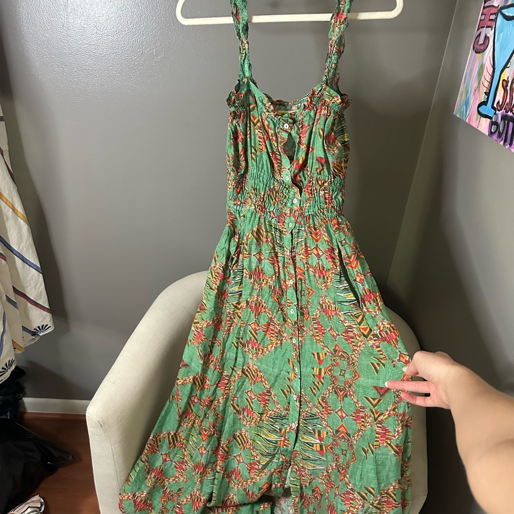 HUF Green Smocked Spaghetti Strap Maxi Dress